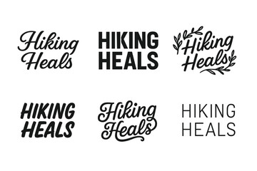Fototapeta premium Hiking Heals Lettering. Hiking heals. Set lettering. harmonious lettering variations of the same emblematic concept (Elegant script with flowing curves,