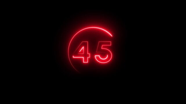 Neon number 45 animation. Neon Countdown 45 number.