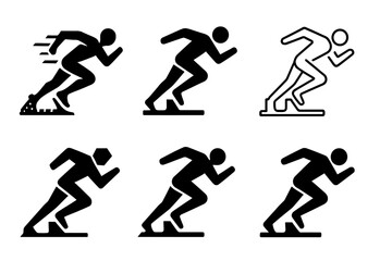 Sprint Logo Variations. Powerful sprint. Set Logo of Powerful sprint: Starting blocks. harmonious logo variations of the same emblematic concept, each with