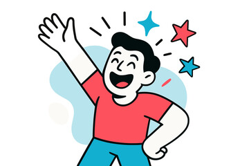 Obraz premium Sparkling Joy. Excited Expression. A glowing wide-open smile with stars and spark-like abstract shapes floating above the head. Modern flat-line illustration,