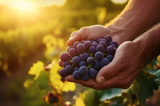 The farmer holds in his hands the grapes vineyard harvest holding. - Powered by Adobe