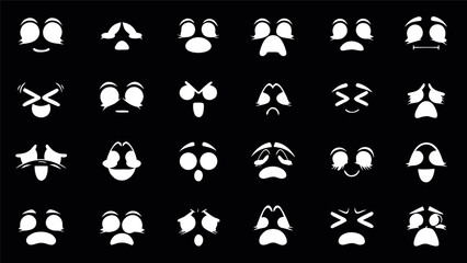 Diverse emotions portrayed through cartoon faces reflecting a wide spectrum of feelings in monochromatic black and white.
