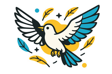 Fototapeta premium Graceful Avian Freedom. Bird in Flight. A single bird spreading its wings wide, abstract floating feathers surrounding it like glowing sparks. Symbol of