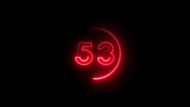 Neon number 53 animation. Neon Countdown 53 number.
