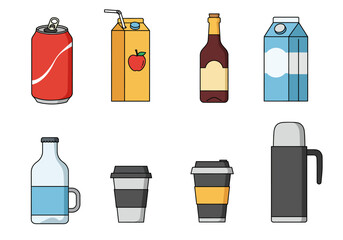 Diverse Drink Selection Vector Collection of Beverage Icons