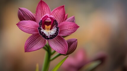 Close-up shot of purple cymbidium orchid showcasing natural beauty and elegance