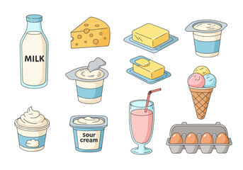 Dairy Delights Milk, Cheese, Yogurt, and More - Fresh Vector Illustration