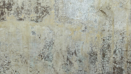 Close-up of a weathered wall showing textures, cracks, and color variations.