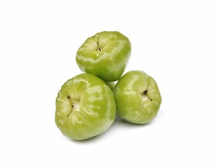 Fresh green water rose apple fruit isolated on white background	