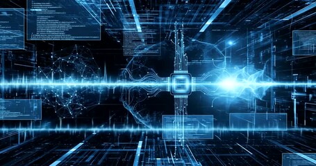 Digital network with glowing data streams and abstract connections. - Powered by Adobe