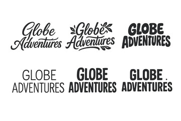 Fototapeta premium Globe Lettering Variations. Globe Adventures. Set lettering. harmonious lettering variations of the same emblematic concept, each with different artistic