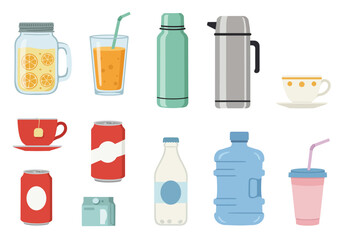 Diverse Collection of Drinkware Jars, Bottles, and Cups