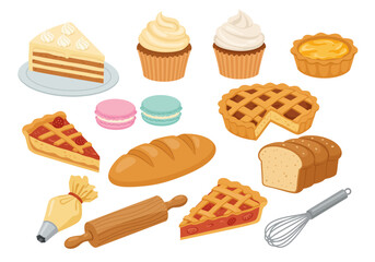 Assortment of Delightful Bakery Treats Pies, Cakes, and Pastries Illustration