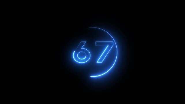 Neon number 67 animation. Neon Countdown 67 number.