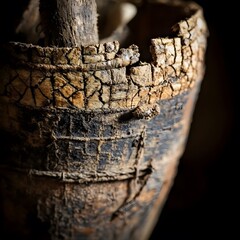 Close up old textured tree bark details with a dark background