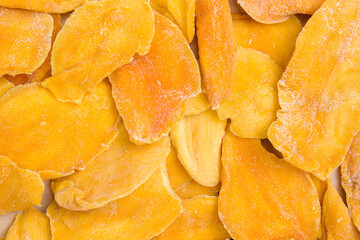 Dried mango slices. Close-up. Top view.
