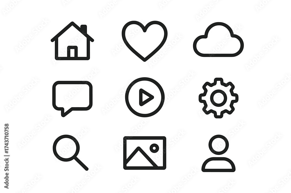 Wall mural uniform icon layout. equal spacing between icons and equal margins on the edges. uniform icon size a