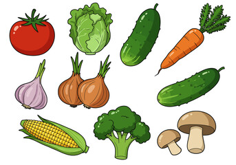 Fresh Cartoon Vegetables A Colorful and Healthy Collection