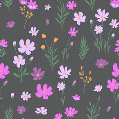 Seamless floral pattern with  wildflowers and leaves. Perfect for fabric, wallpaper, wrapping paper, and modern decor.