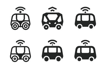 Obraz premium Shuttle Pod Logos. self-driving cars. Set Logo of self-driving cars: Shuttle Pod. harmonious logo variations of the same emblematic concept, each