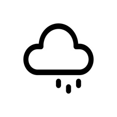 Illustration of a simple black outlined cloud with three raindrops falling from it on a white background