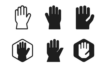 Obraz premium Safety Glove Icons. Workplace safety and hazard prevention. Set Logo of safety gloves: Stylized detail, Iconic shape, Minimal outline, Flat solid, Abstract