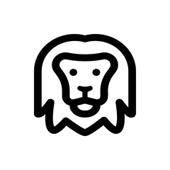 Illustration of a lion head with a thick mane depicted in a simple black outline style on a white background