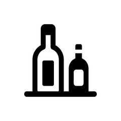 Illustration of two stylized bottles of different sizes with labels standing on a flat surface line art