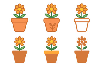 Fototapeta premium Flower Pot Logos. Decorating a flower pot. Set Logo of Gardening: colorful flower pot icon. harmonious logo variations of the same emblematic concept, each