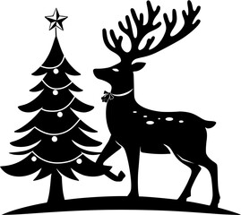 christmas tree with reindeer, christmas tree silhouette