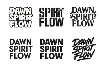 Fototapeta premium Artistic Lettering Grid. Dawn Spirit Flow. Set lettering. harmonious lettering variations of the same emblematic concept (Funky cartoon-style lettering,