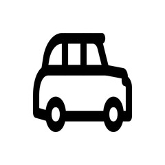Illustration of a simple black and white car design with rounded edges and visible windows and wheels icon