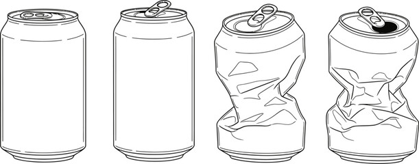 Aluminum can recycling stages outline vector stock illustration