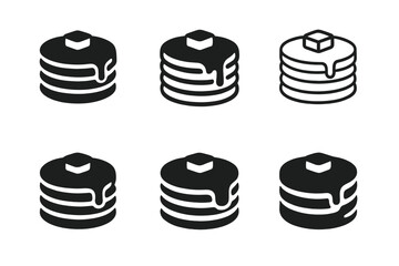 Obraz na płótnie Canvas Pancake Logo Variations. Making pancakes on a cold morning. Set Logo of Food: pancake stack silhouette icon. harmonious logo variations of the same emblematic