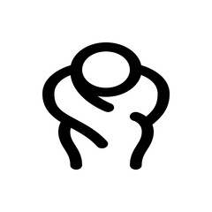 Abstract depiction of a person with a circular head and curved lines forming the body and limbs design