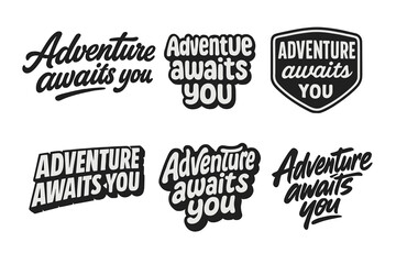 Fototapeta premium Adventure Lettering Grid. Adventure awaits you. Set lettering. harmonious lettering variations of the same emblematic concept (Bold hand-lettering with playful