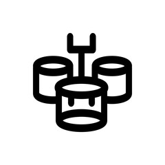 Illustration of a drum set with three drums and a central support structure in a simple black outline