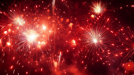 Red fireworks explode in the shape of stars, China's National Day.