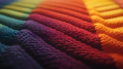 Vibrant rainbow textured background with cozy fabric and colorful stripes