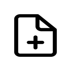 Illustration of a document icon with rounded corners and a plus sign in the center of the document area