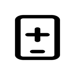 Illustration of a rectangular shape with rounded corners containing a plus and minus symbol vertically aligned