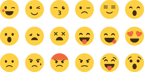Collection of yellow circle emoji faces with various expressions