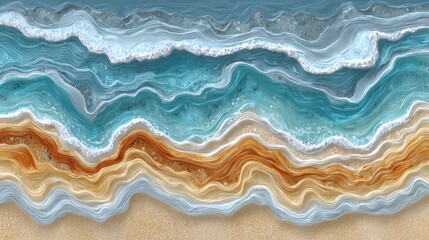 Fototapeta premium Abstract artwork of ocean waves meeting sandy shoreline surface