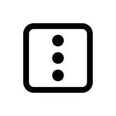 Illustration of a white dice with rounded corners displaying three black dots in a vertical arrangement