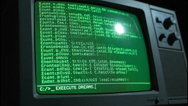 Retro Futuristic Terminal Displaying Encrypted Code for Executing Digital Dreams