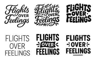 Fototapeta premium Creative Lettering Variations. Flights Over Feelings. Set lettering. harmonious lettering variations of the same emblematic concept, each with different