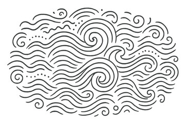 Abstract Ocean Waves. Abstract Waves. Hand-drawn doodle illustration Abstract Waves flowing curves, ripple lines, ocean waves, swirl, spiral, layered arcs,