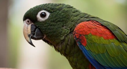 Fototapeta premium Closeup portrait of a colorful maroonbellied parakeet with a blurred background