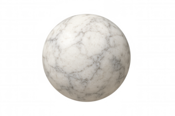White marble sphere with natural grey veins, showcasing a luxurious clean elegant texture on transparent background