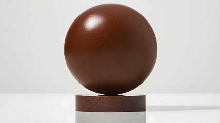 Elegant abstract brown sphere on base studio shot against white background